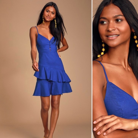 Dresses & Skirts - Cobalt Blue Ruffled Skater Dress